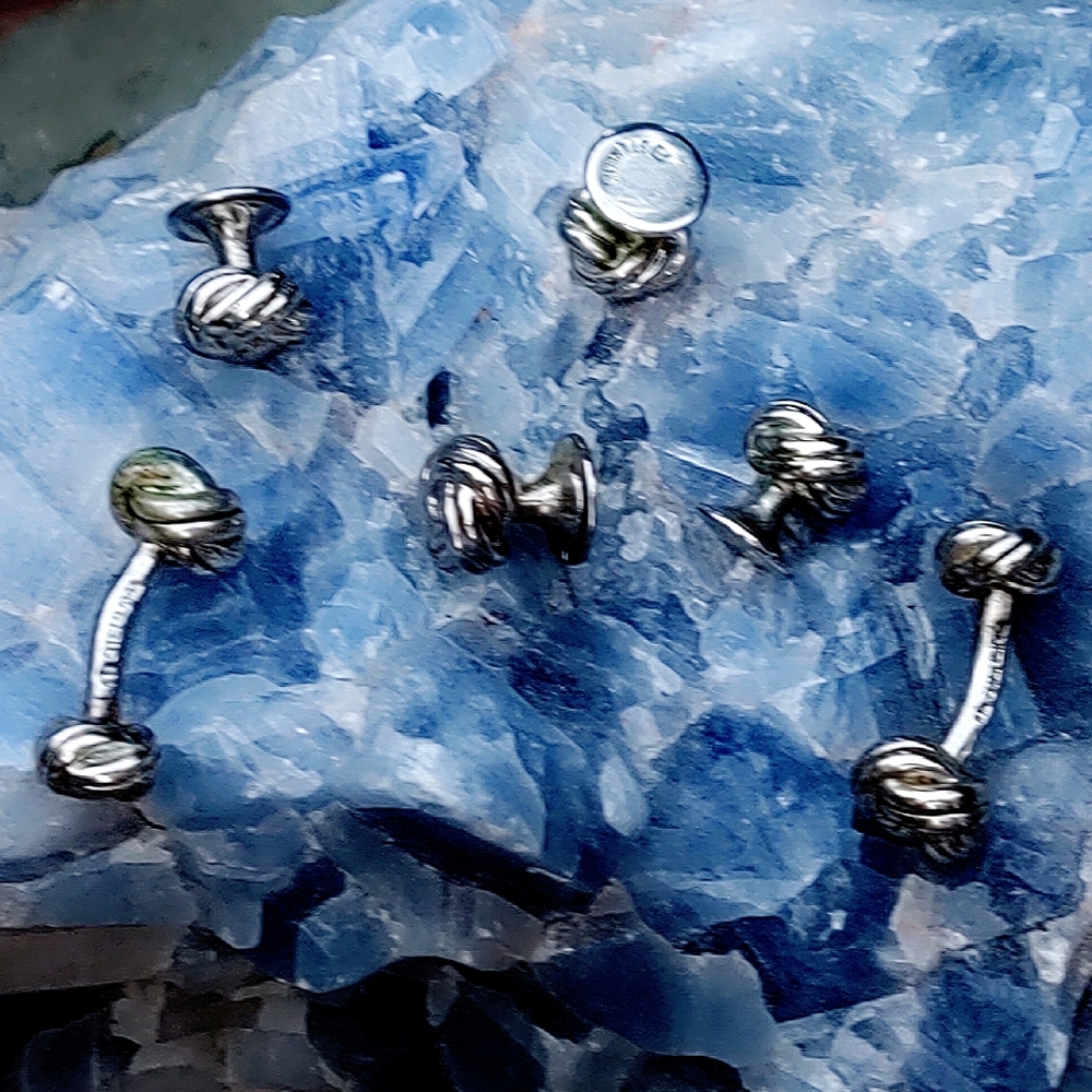 Sterling Silver 6 Piece Knotted Cufflink Set